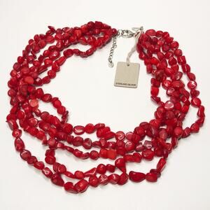 Lucoral Co. Lucas Lameth LUC 925 Sterling Silver Red Coral Multi Strand Necklace